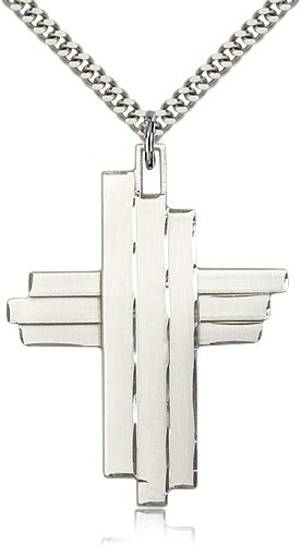 Cross Pendant, Sterling Silver - 24&quot; 2.4mm Rhodium Plate Endless Chain