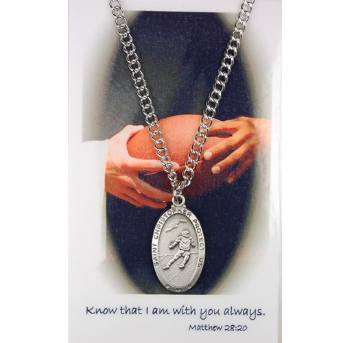 Boys St. Christopher Football Medal and Prayer Card Set - Silver-tone