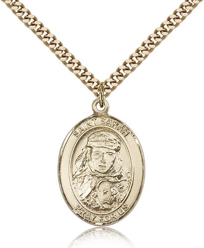 St. Sarah Medal, Gold Filled, Large - 24&quot; 2.4mm Gold Plated Chain + Clasp