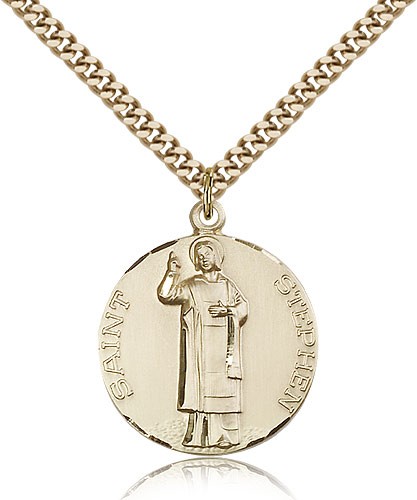 St. Stephen Medal, Gold Filled - 24&quot; 2.4mm Gold Plated Endless Chain