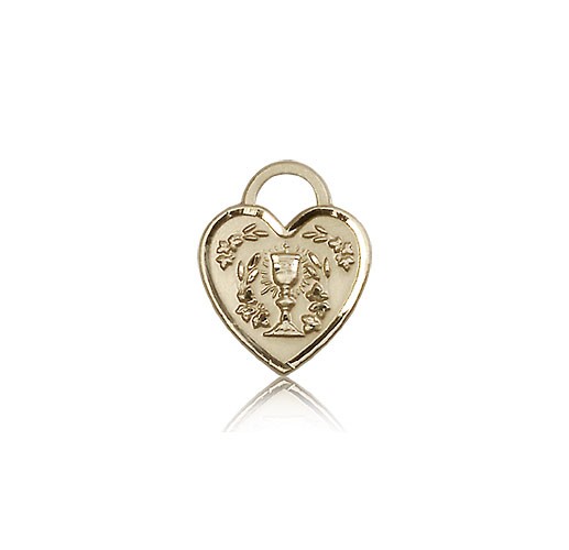 Communion Heart Medal, 14 Karat Gold - 14 KT Yellow Gold