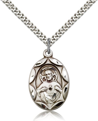 Scapular Medal, Sterling Silver - 24&quot; 2.4mm Rhodium Plate Endless Chain