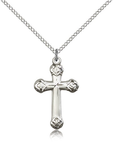 Cross Pendant, Sterling Silver - 18&quot; 1.2mm Sterling Silver Chain + Clasp