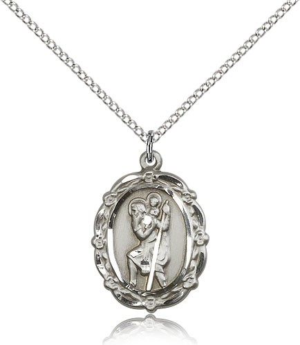 St. Christopher Medal, Sterling Silver - 18&quot; 1.2mm Sterling Silver Chain + Clasp