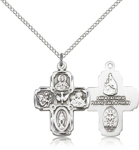 4 Way Cross Pendant, Sterling Silver - 18&quot; 1.2mm Sterling Silver Chain + Clasp