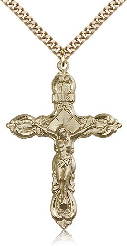 Crucifix Pendant, Gold Filled - 24&quot; 2.4mm Gold Plated Endless Chain