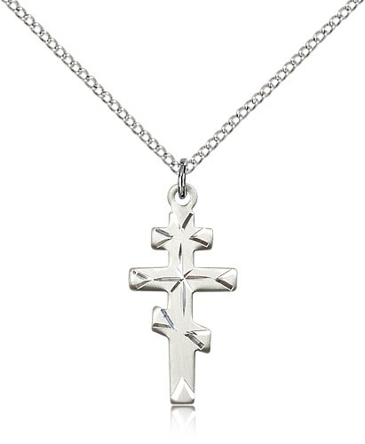 Greek Orthodox Cross Pendant, Sterling Silver - 18&quot; 1.2mm Sterling Silver Chain + Clasp
