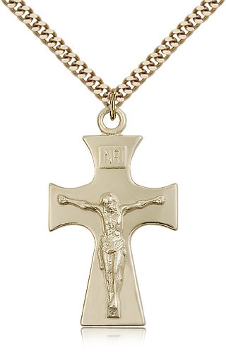 Celtic Crucifix Pendant, Gold Filled - 24&quot; 2.4mm Gold Plated Endless Chain