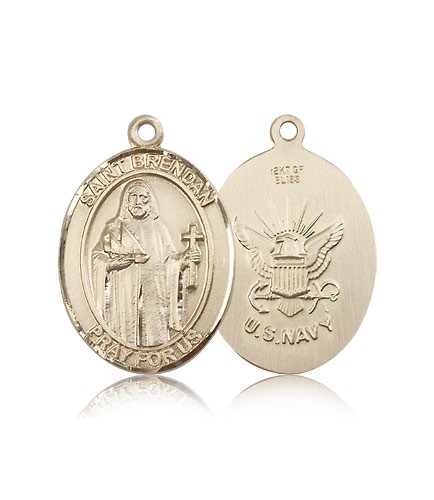 St. Brendan the Navigator/ Navy Medal, 14 Karat Gold, Large - 14 KT Yellow Gold