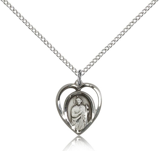 St. Jude Medal, Sterling Silver - 18&quot; 1.2mm Sterling Silver Chain + Clasp