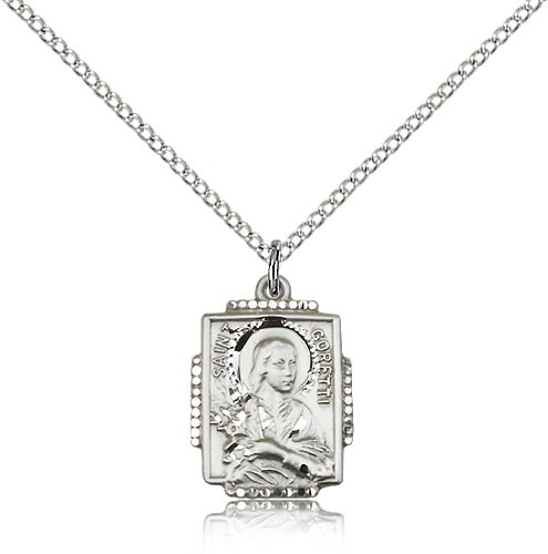 St. Maria Goretti Medal, Sterling Silver - 18&quot; 1.2mm Sterling Silver Chain + Clasp