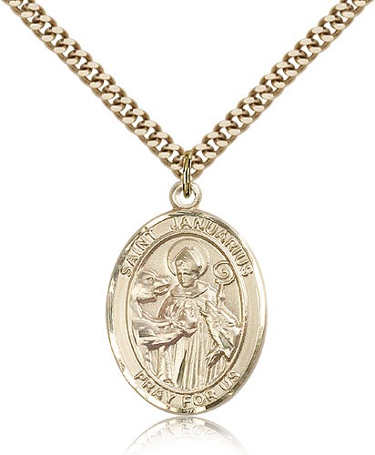 St. Januarius Medal, Gold Filled, Large - 24&quot; 2.4mm Gold Plated Chain + Clasp