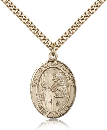 San Juan De La Cruz Medal, Gold Filled, Large - 24&quot; 2.4mm Gold Plated Chain + Clasp