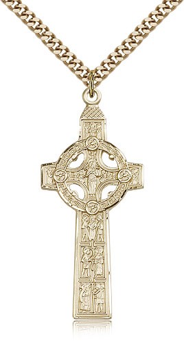 Scriptures Cross Pendant, Gold Filled - 24&quot; 2.4mm Gold Plated Endless Chain