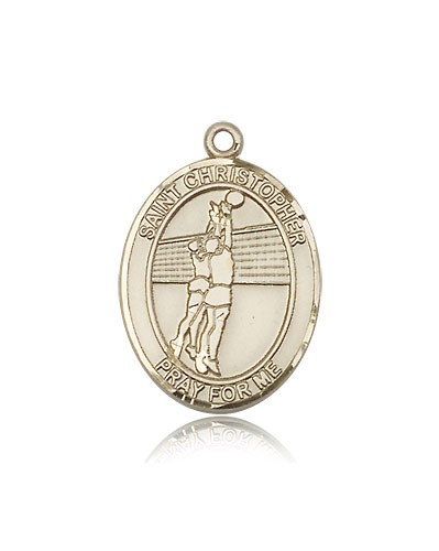 St. Christopher Volleyball Medal, 14 Karat Gold, Large - 14 KT Yellow Gold