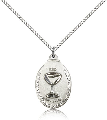 Communion Medal, Sterling Silver - 18&quot; 1.2mm Sterling Silver Chain + Clasp