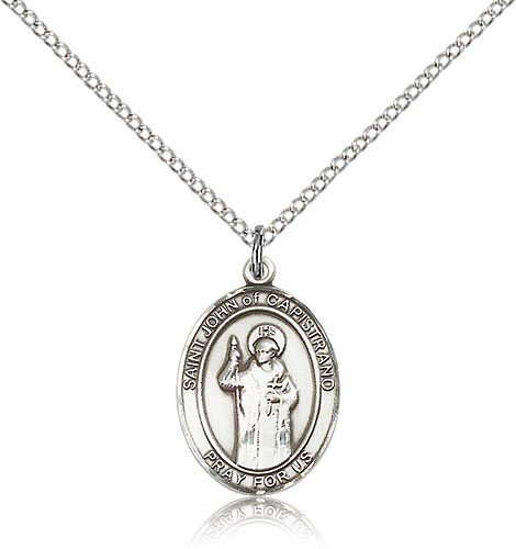 St. John of Capistrano Medal, Sterling Silver, Medium - 18&quot; 1.2mm Sterling Silver Chain + Clasp