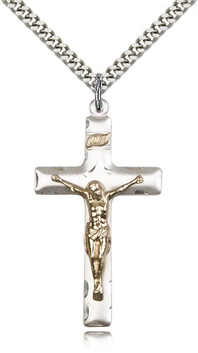 Crucifix Pendant, Two-Tone - 24&quot; 2.4mm Rhodium Plate Endless Chain