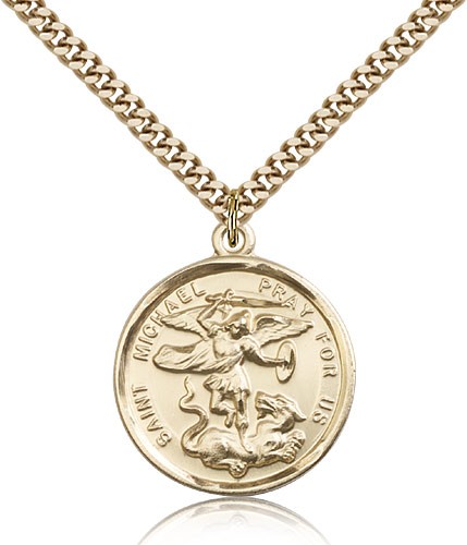 St. Michael the Archangel Medal, Gold Filled - 24&quot; 2.4mm Gold Plated Endless Chain