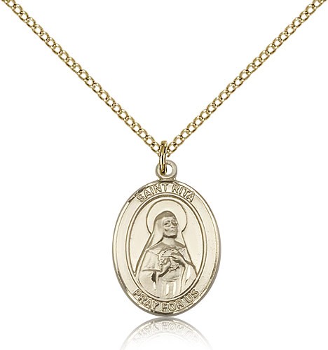 St. Rita Baseball Medal, Gold Filled, Medium - Gold-tone