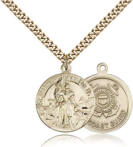 St. Joan of Arc  Coast Guard Medal, Gold Filled - 24&quot; 2.4mm Gold Plated Endless Chain