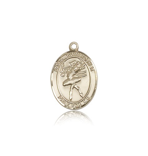 St Christopher Dance Medal, Sterling Silver, Medium - 14 KT Yellow Gold