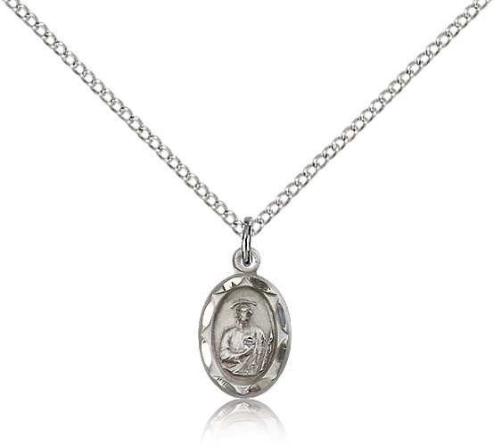 St. Jude Medal, Sterling Silver - 18&quot; 1.2mm Sterling Silver Chain + Clasp