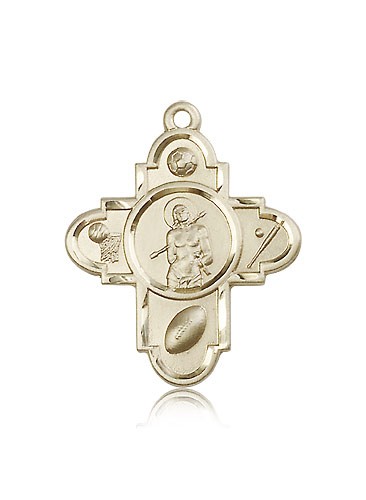 Sports 5 Way Cross St Sebastian Medal, 14 Karat Gold - 14 KT Yellow Gold