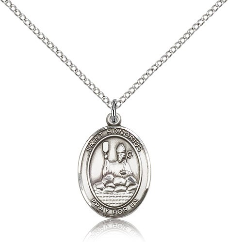 St. Honorius Medal, Sterling Silver, Medium - 18&quot; 1.2mm Sterling Silver Chain + Clasp