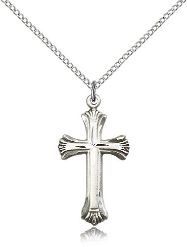 Cross Pendant, Sterling Silver - 18&quot; 1.2mm Sterling Silver Chain + Clasp