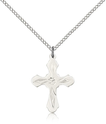 Cross Pendant, Sterling Silver - 18&quot; 1.2mm Sterling Silver Chain + Clasp