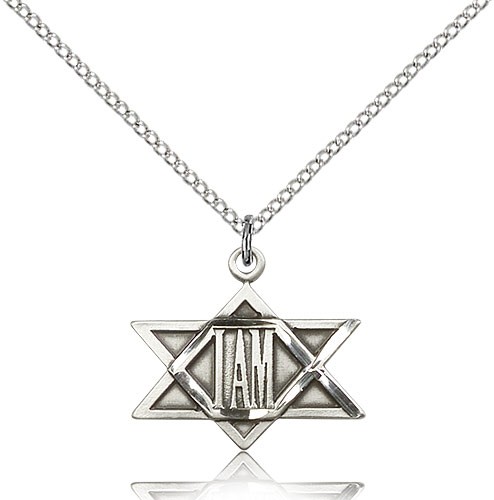 I Am Star Medal, Sterling Silver - 18&quot; 1.2mm Sterling Silver Chain + Clasp