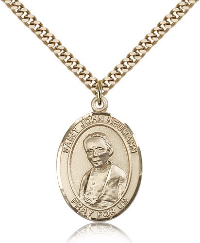 St. John Neumann Medal, Gold Filled, Large - 24&quot; 2.4mm Gold Plated Chain + Clasp