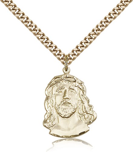 Ecce Homo Medal, Gold Filled - 24&quot; 2.4mm Gold Plated Endless Chain