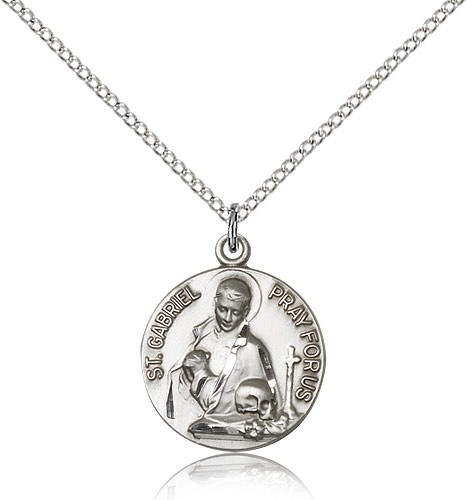 St. Gabriel of the Blessid Virgin Medal, Sterling Silver - 18&quot; 1.2mm Sterling Silver Chain + Clasp