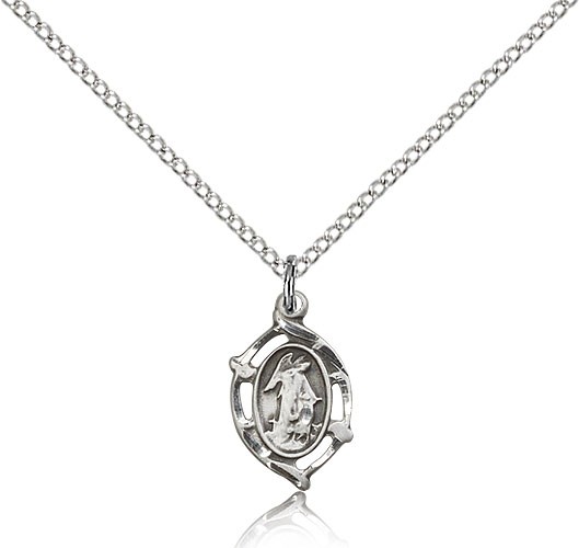 Guardian Angel Medal, Sterling Silver - 18&quot; 1.2mm Sterling Silver Chain + Clasp