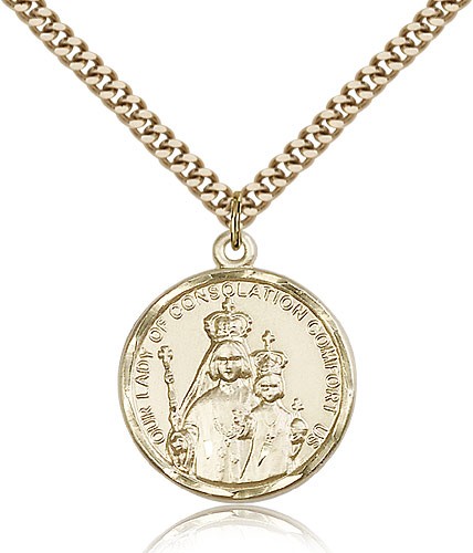 Our Lady of Consolation Medal, Gold Filled - 24&quot; 2.4mm Gold Plated Endless Chain