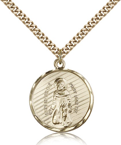 St. Perregrine Medal, Gold Filled - 24&quot; 2.4mm Gold Plated Endless Chain