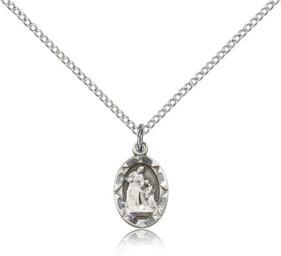 St. Ann Medal, Sterling Silver - 18&quot; 1.2mm Sterling Silver Chain + Clasp