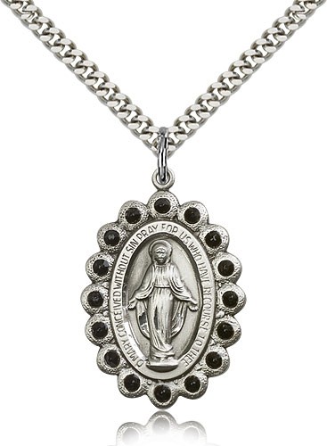 Miraculous Medal, Sterling Silver - 24&quot; 2.4mm Rhodium Plate Endless Chain