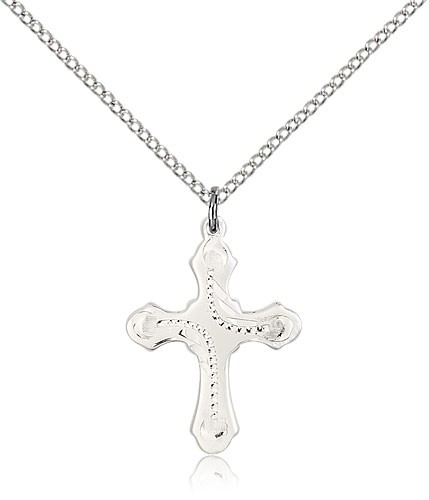 Cross Pendant, Sterling Silver - 18&quot; 1.2mm Sterling Silver Chain + Clasp