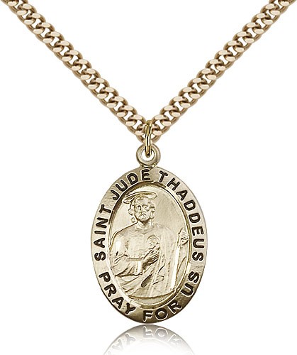 St. Jude Medal, Gold Filled - 24&quot; 2.4mm Gold Plated Endless Chain