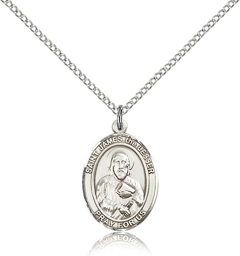 St. James the Lesser Medal, Sterling Silver, Medium - 18&quot; 1.2mm Sterling Silver Chain + Clasp