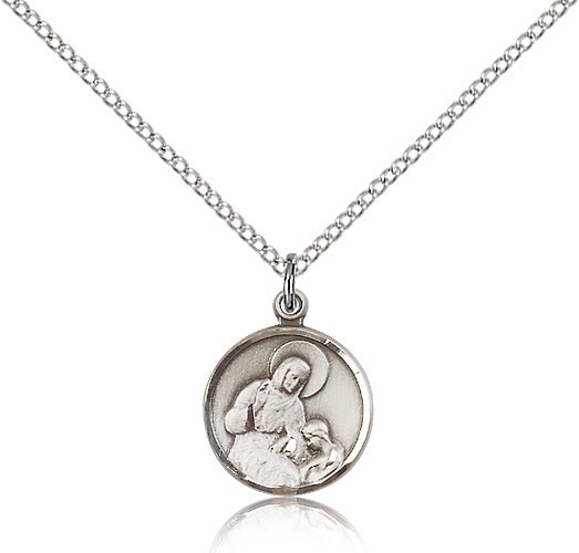 St. Ann Medal, Sterling Silver - 18&quot; 1.2mm Sterling Silver Chain + Clasp