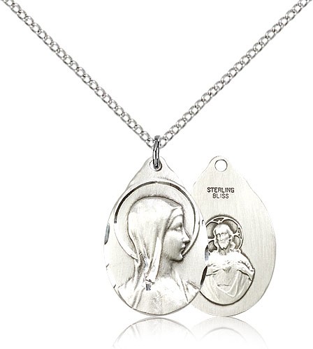 Sorrowful Mother Medal, Sterling Silver - 18&quot; 1.2mm Sterling Silver Chain + Clasp