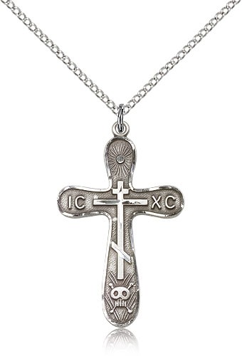 Cross Pendant, Sterling Silver - 18&quot; 1.2mm Sterling Silver Chain + Clasp