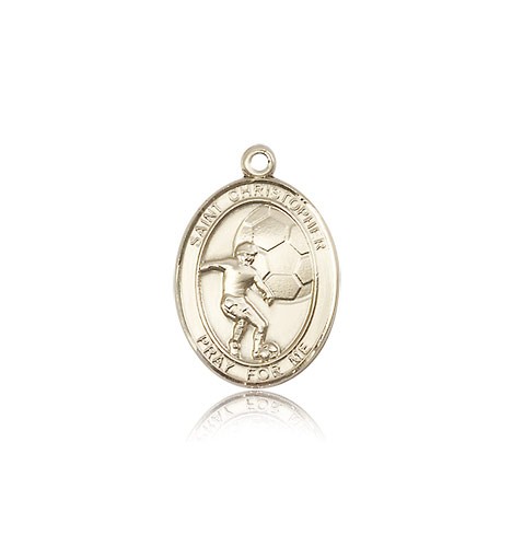 St. Christopher Soccer Medal, 14 Karat Gold, Medium - 14 KT Yellow Gold