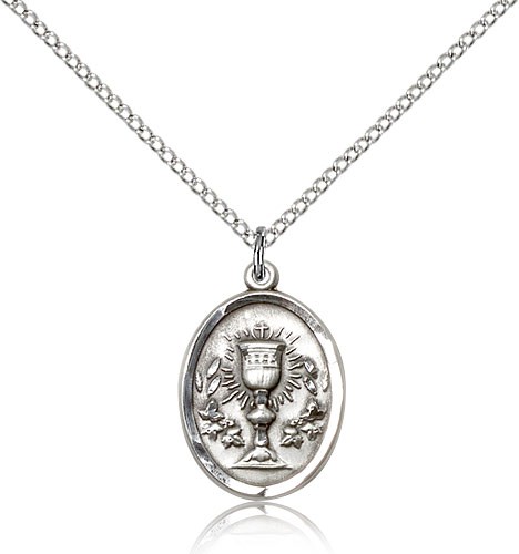 Chalice Medal, Sterling Silver - 18&quot; 1.2mm Sterling Silver Chain + Clasp