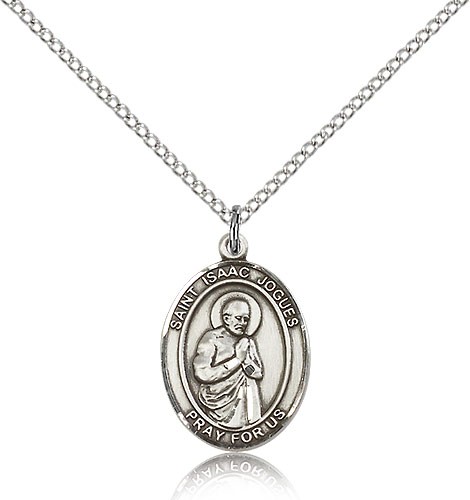 St. Isaac Jogues Medal, Sterling Silver, Medium - 18&quot; 1.2mm Sterling Silver Chain + Clasp