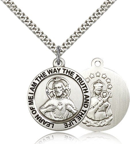 Scapular Medal, Sterling Silver - 24&quot; 2.4mm Rhodium Plate Endless Chain